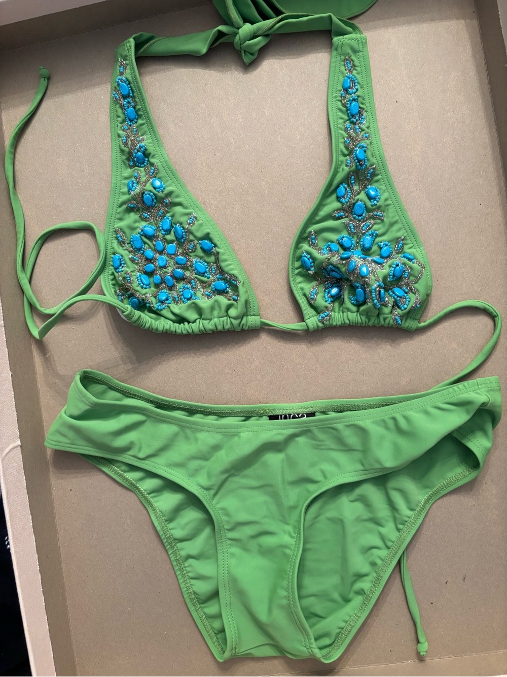 INCA  Lime Green Bikini with Turquoise Bead Detail